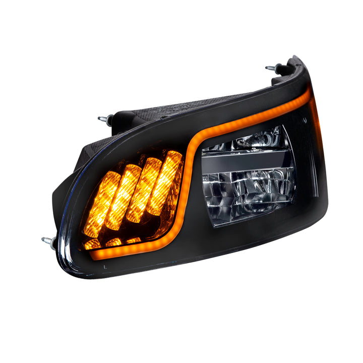 Black LED Headlight With LED Turn, Position, &amp; DRL For Peterbilt 386 (2005-2015) &amp; 387 (1999-2010) - Driver