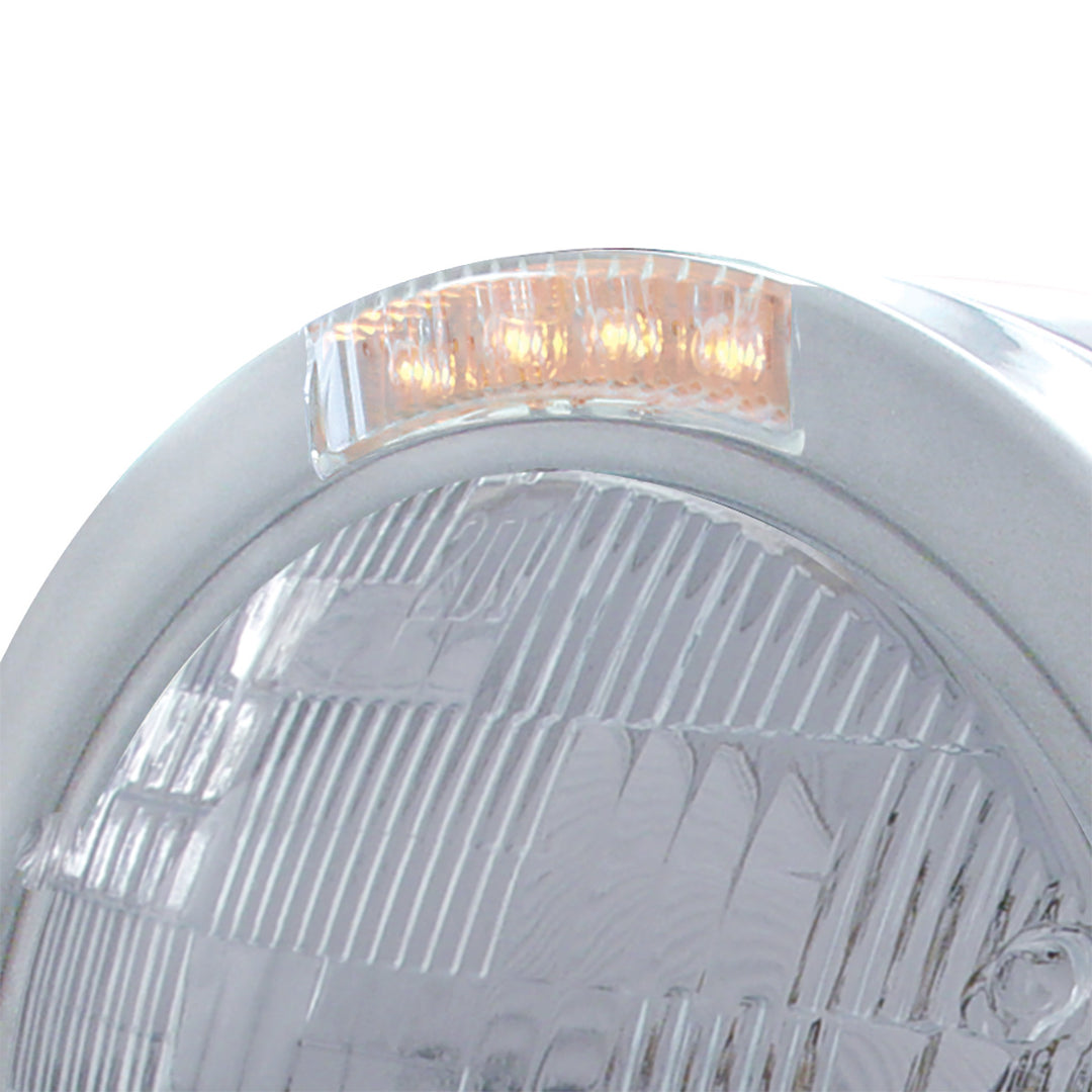 Stainless Steel Bullet Half Moon Headlight H6024 Bulb &amp; LED Turn Signal - Clear Lens