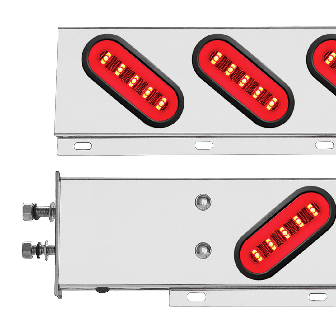2-1/2" Bolt Pattern Stainless Steel Spring Loaded Bar With 6 x 22 Red LED 6" Oval GloLight &amp; Grommet - Clear Lens (Pair)