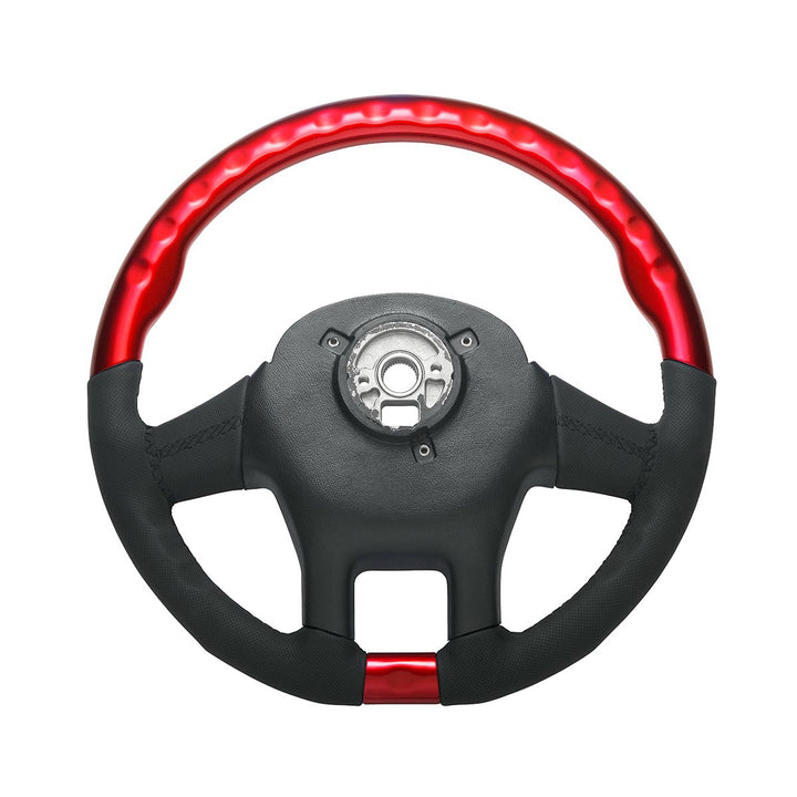 18" YourGrip Leather &amp; Wood Candy Color Steering Wheel For 2012-2021 PB 579&amp;2013-2021 KW T680 - Candy Red