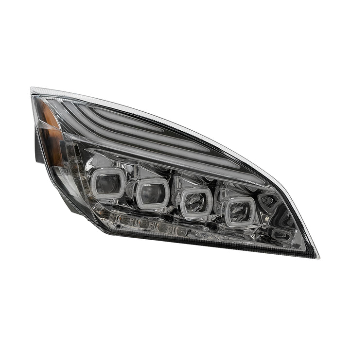 Chrome Quad - LED Headlight With LED DRL &amp; Seq. Signal For 2018-2024 Freightliner Cascadia - Passenger
