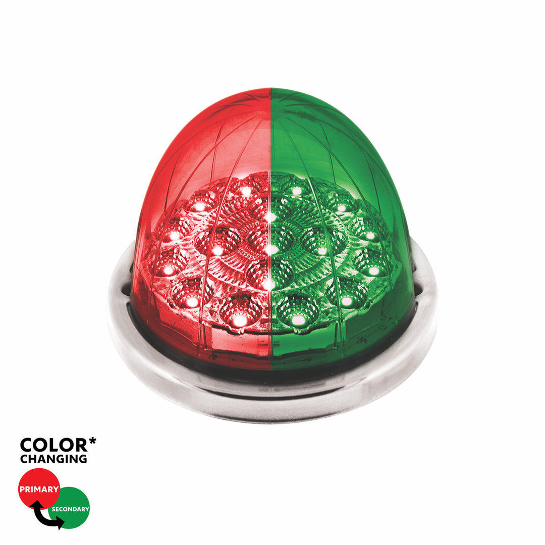 17 LED Watermelon Dual Function Double Fury Light Flush Mount Kit With Low Profile Stainless Steel Bezel - Red &amp; Green LED