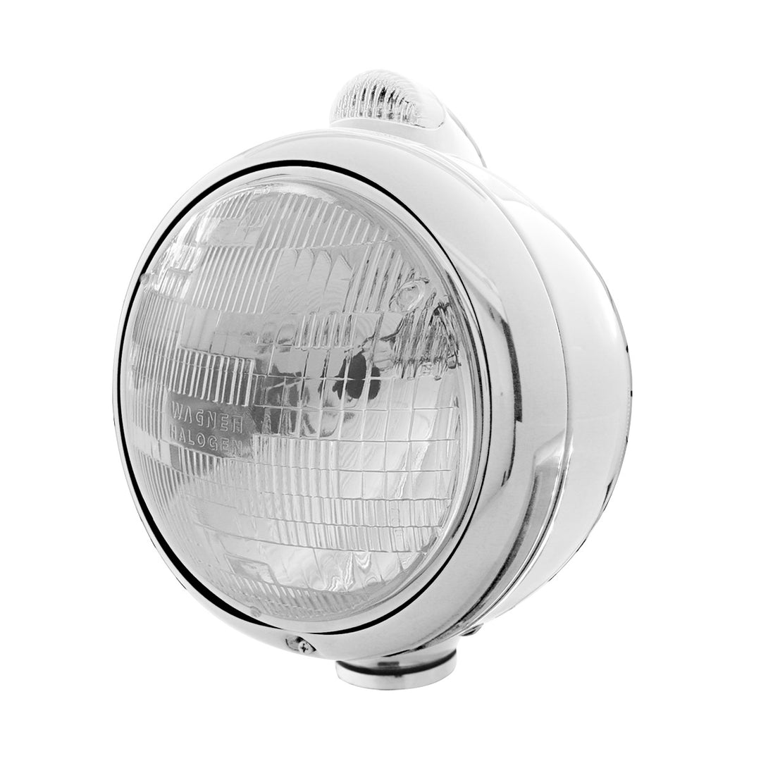 Chrome Guide 682-C Style Headlight H6024 &amp; LED Turn Signal - Clear Lens