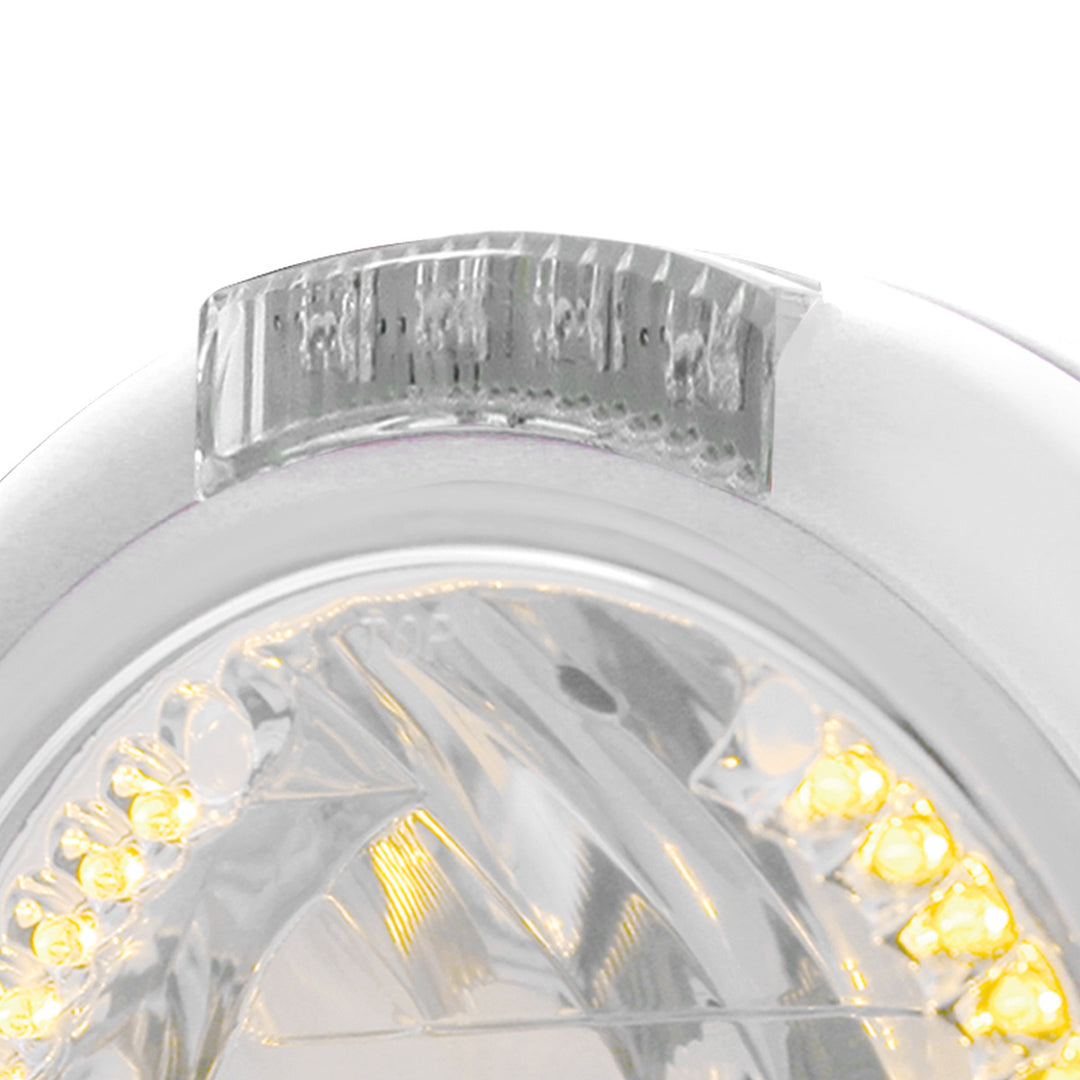 Chrome Classic Headlight H4 With 34 Amber LED &amp; LED Signal - Clear Lens