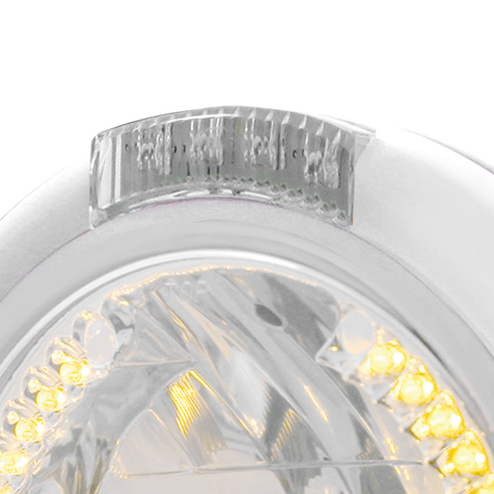 Chrome Classic Headlight H4 With 34 Amber LED &amp; LED Signal - Clear Lens