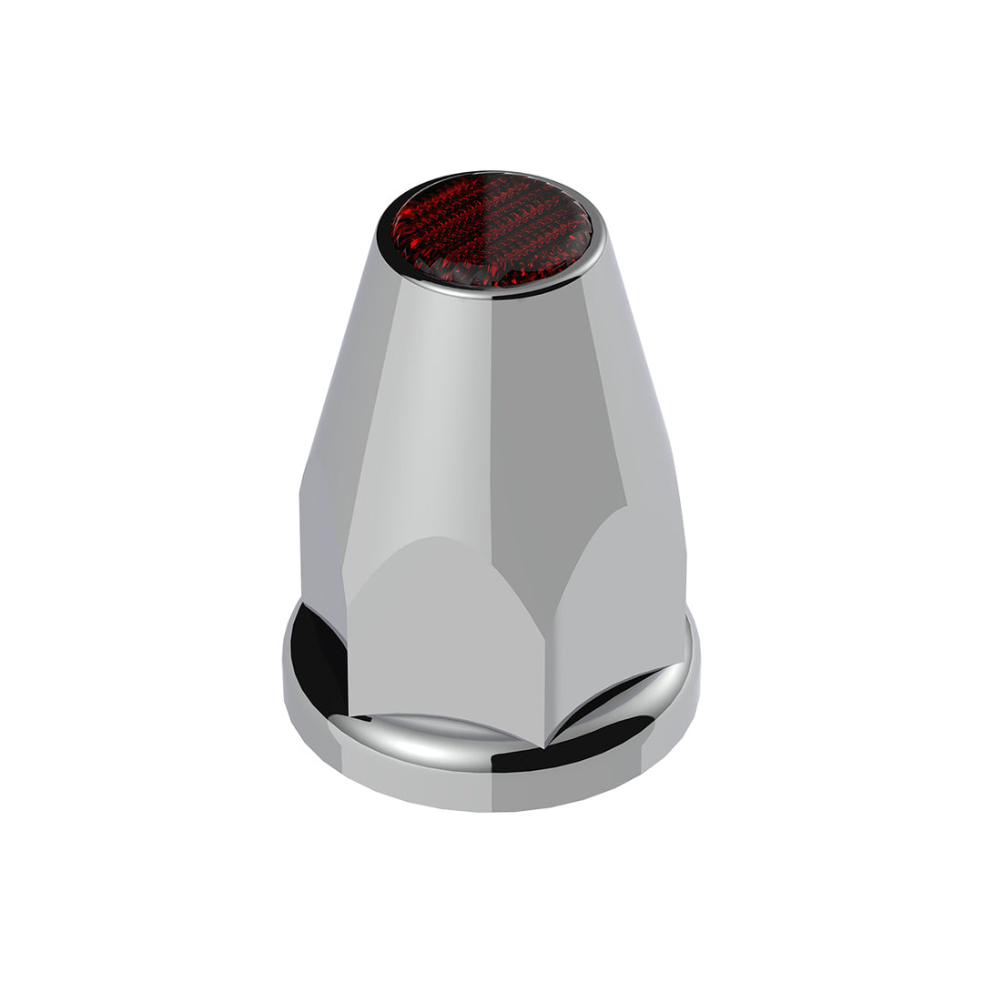 33mm X 2-3/4" Chrome Plastic Nut Covers With Flange - Push-On - Amber Reflector (Color Box of 20)