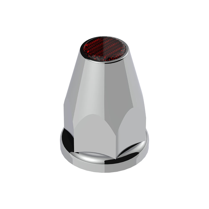 33mm X 2-3/4" Chrome Plastic Nut Covers With Flange - Push-On - Amber Reflector (Color Box of 20)
