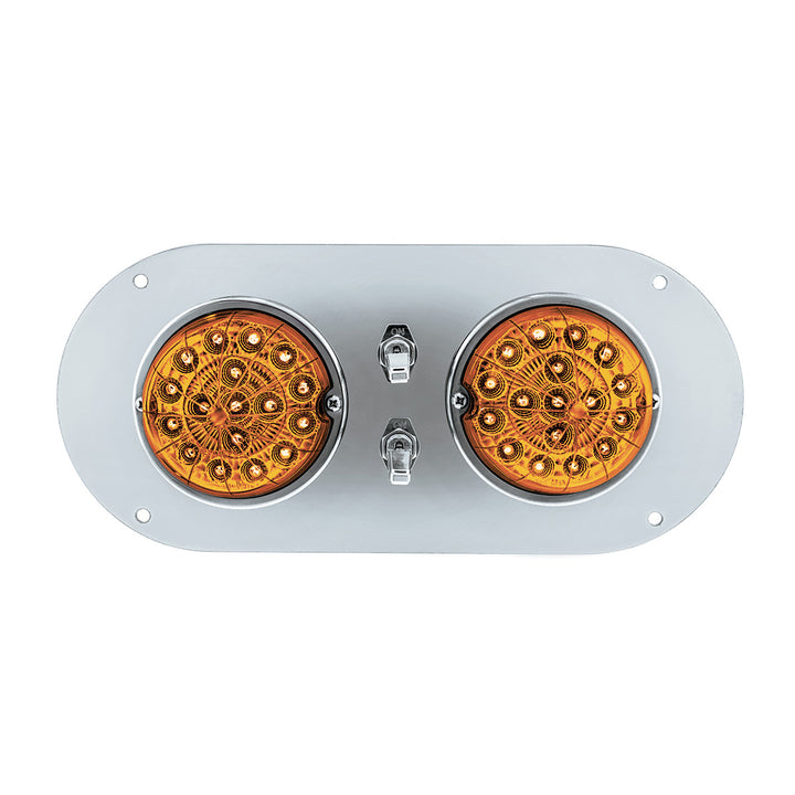 304 Stainless Steel Above Door Dome Light Kit With 2 x 17 LED Double Fury Watermelon For KW &amp; PB Trucks - Amber &amp; Blue LED