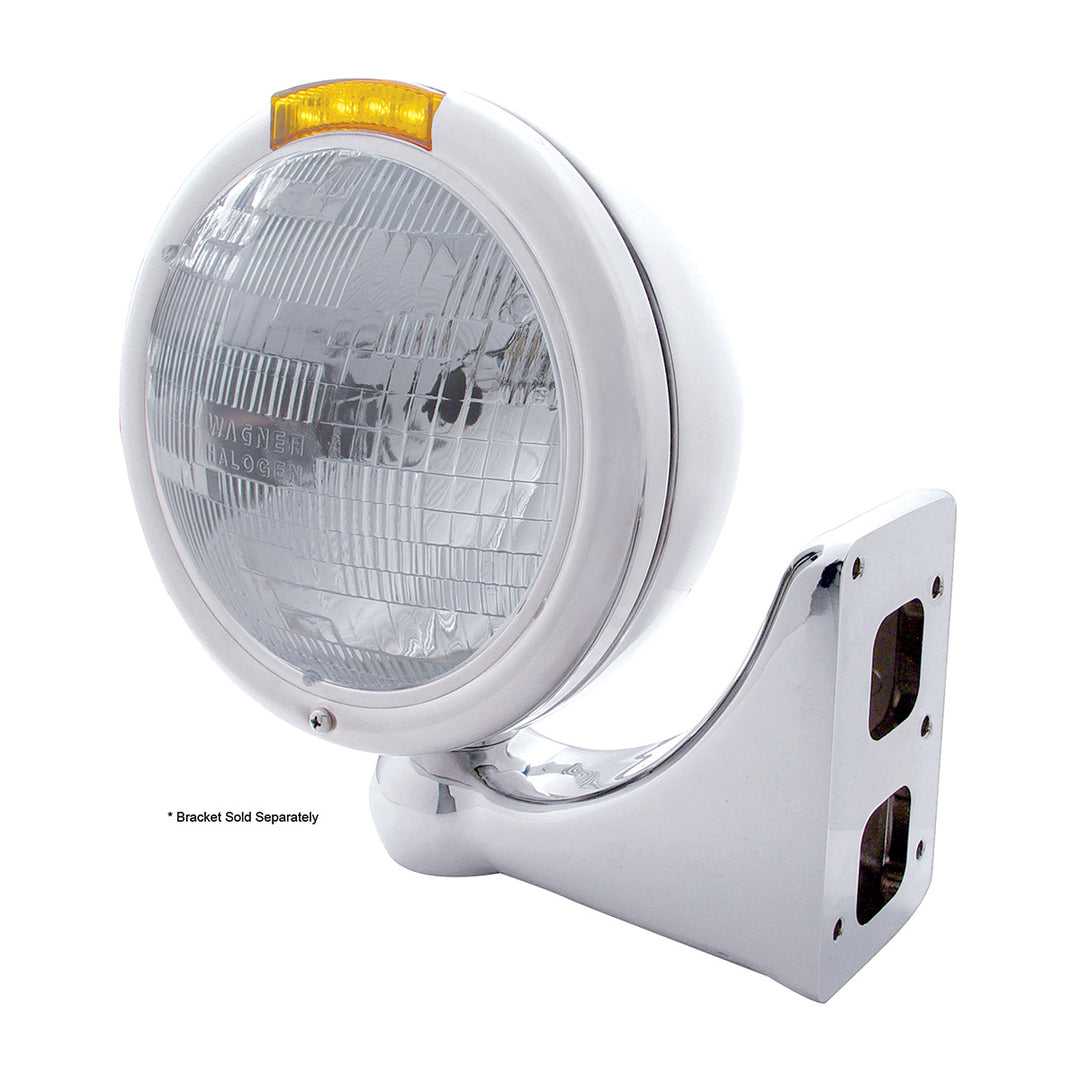 Chrome Classic Headlight H6024 Bulb &amp; LED Turn Signal - Amber Lens