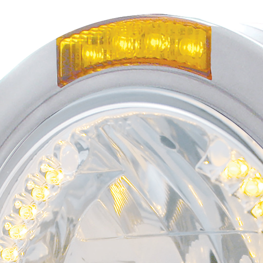 Stainless Steel Bullet Half Moon Headlight H4 With Amber LED &amp; Signal - Amber Lens