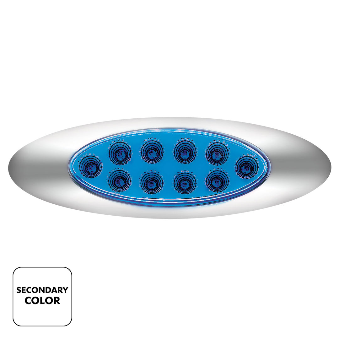 10 LED Oval Double Fury Light With Clear Lens &amp; Chrome Bezel (Clearance/Marker) - Amber &amp; Blue LED/Clear Lens
