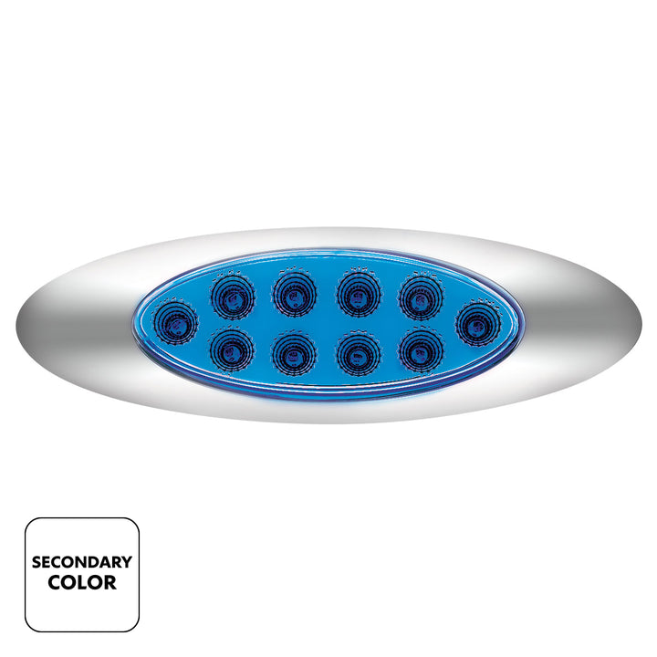 10 LED Oval Double Fury Light With Clear Lens &amp; Chrome Bezel (Clearance/Marker) - Amber &amp; Blue LED/Clear Lens
