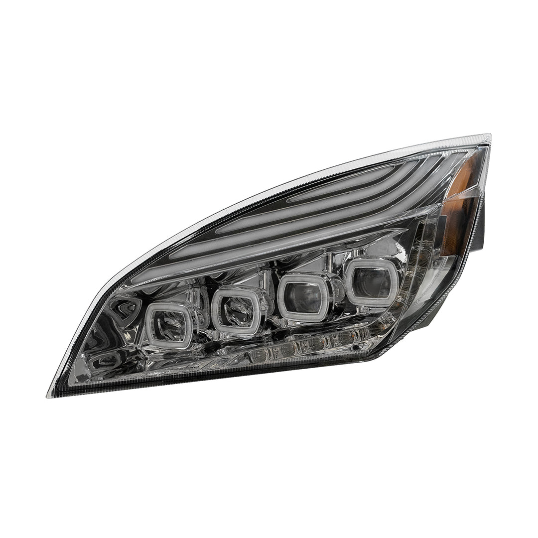 Chrome Quad - LED Headlight With LED DRL &amp; Seq. Signal For 2018-2024 Freightliner Cascadia - Driver