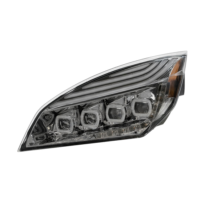 Chrome Quad - LED Headlight With LED DRL &amp; Seq. Signal For 2018-2024 Freightliner Cascadia - Driver