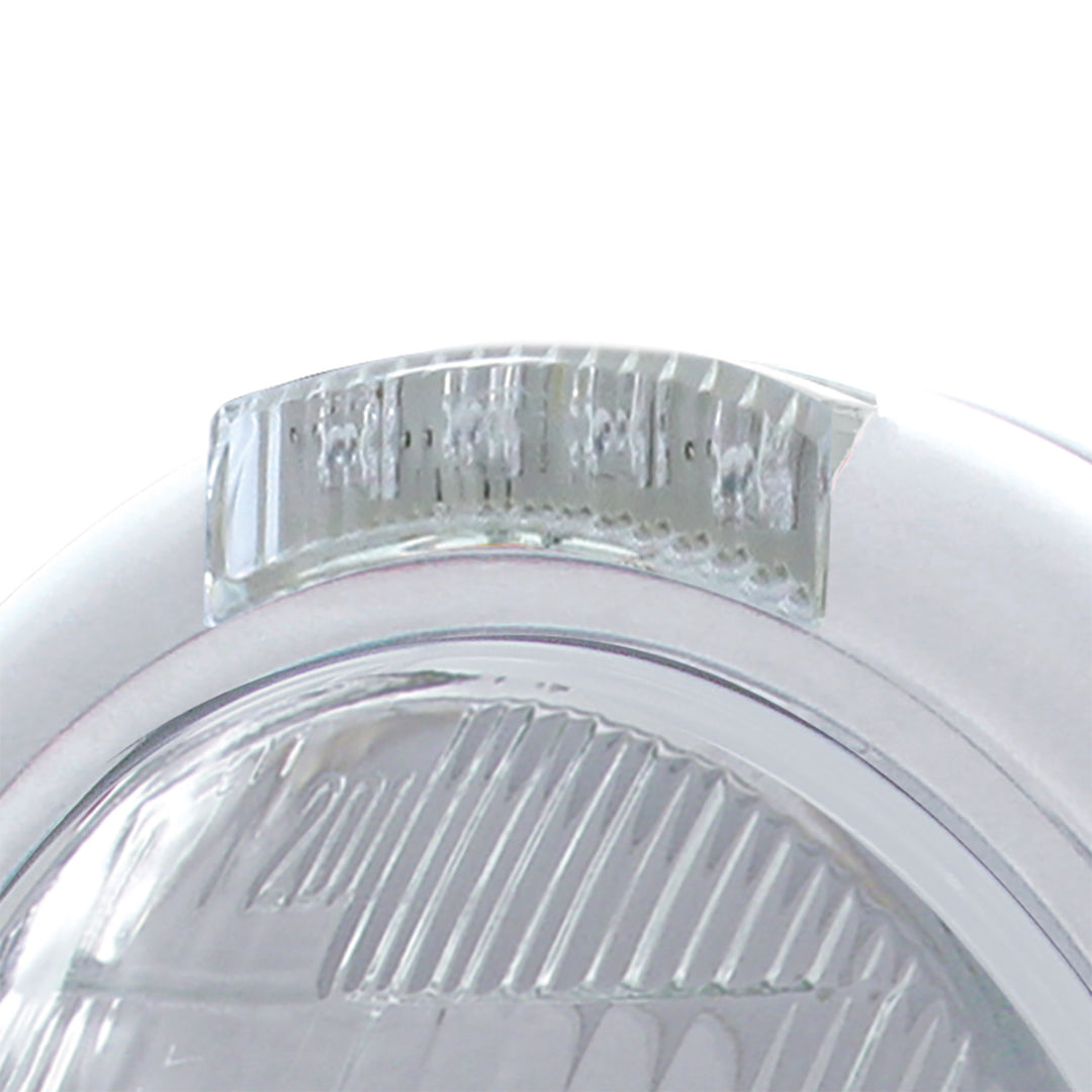 Stainless Steel Classic Headlight 6014 Bulb &amp; LED Turn Signal - Clear Lens