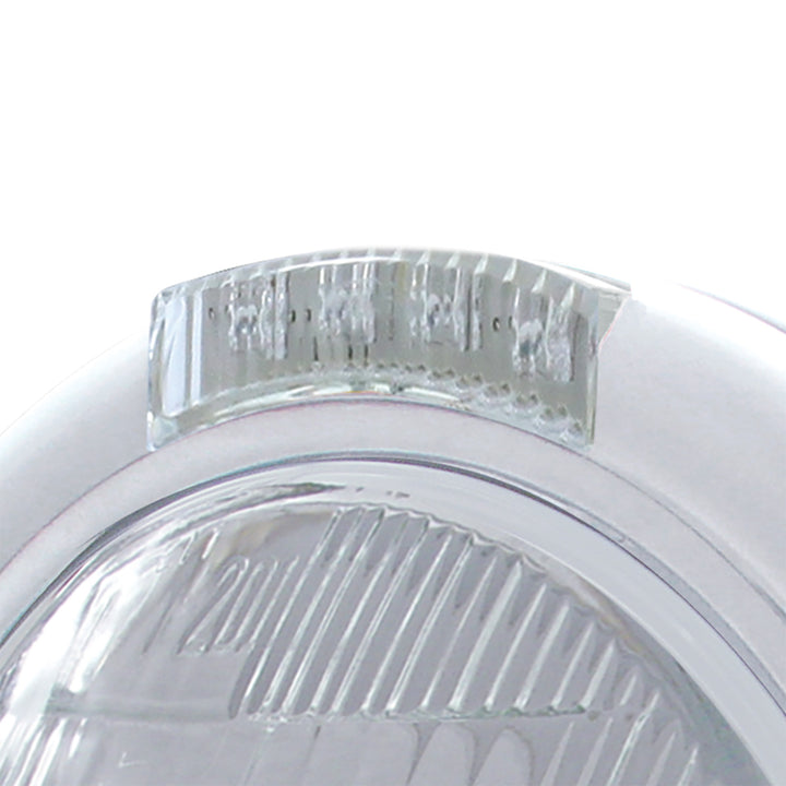 Stainless Steel Classic Headlight 6014 Bulb &amp; LED Turn Signal - Clear Lens