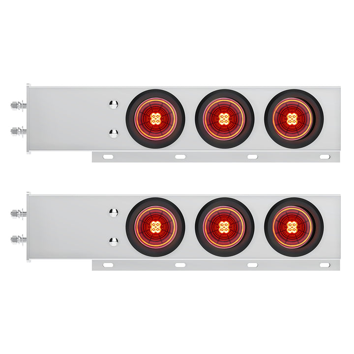 2-1/2" Bolt Pattern Stainless Steel Spring Loaded Bar With 6 x 4" 13 LED Abyss Lights - Red LED/Red Lens (Pair)