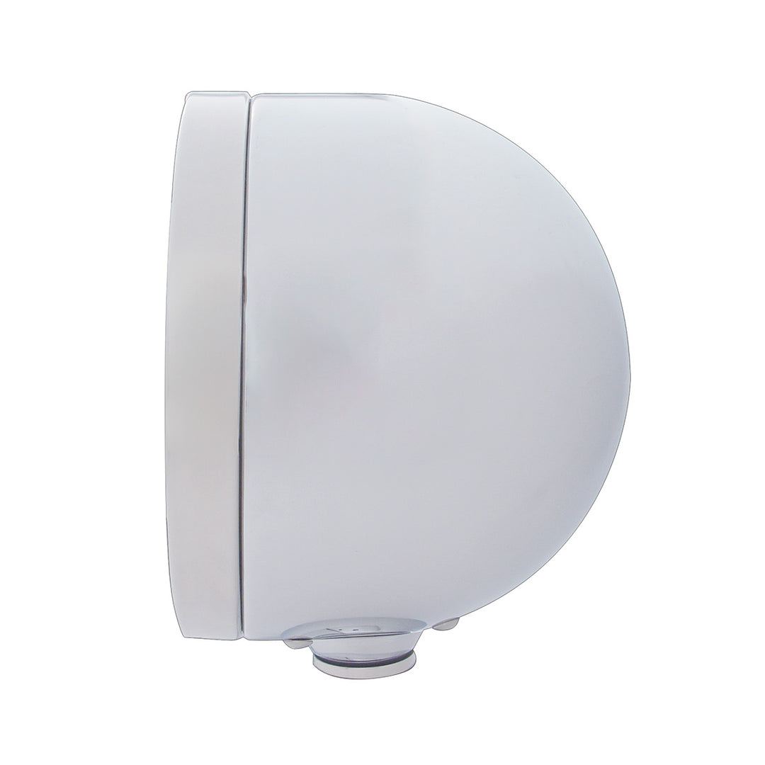 Stainless Steel Bullet Half Moon Headlight H4 With 10 Amber LED &amp; Dual Mode LED Signal - Clear Lens