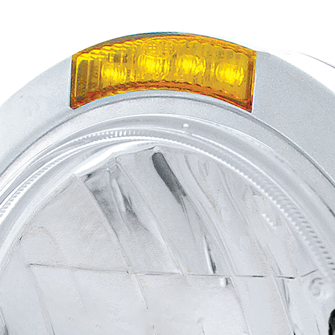 Stainless Steel Bullet Classic Headlight H4 With 10 Amber LED &amp; LED Signal - Amber Lens