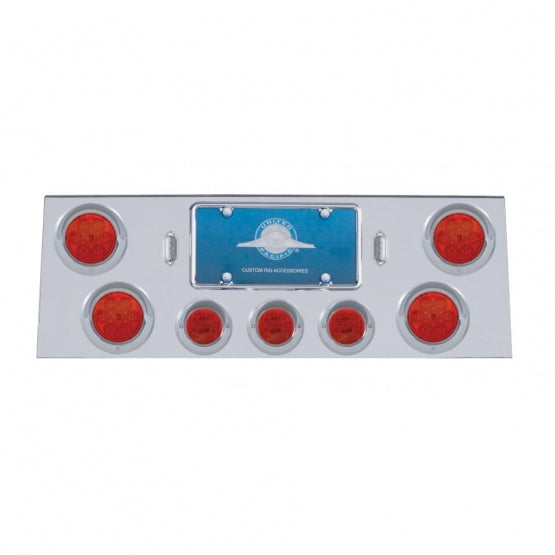 Stainless Steel Rear Center Panel With 4 x 7 LED 4" Reflector Light &amp; 3 x 13 LED 2-1/2" Light &amp; Visor - Red LED &amp; Lens