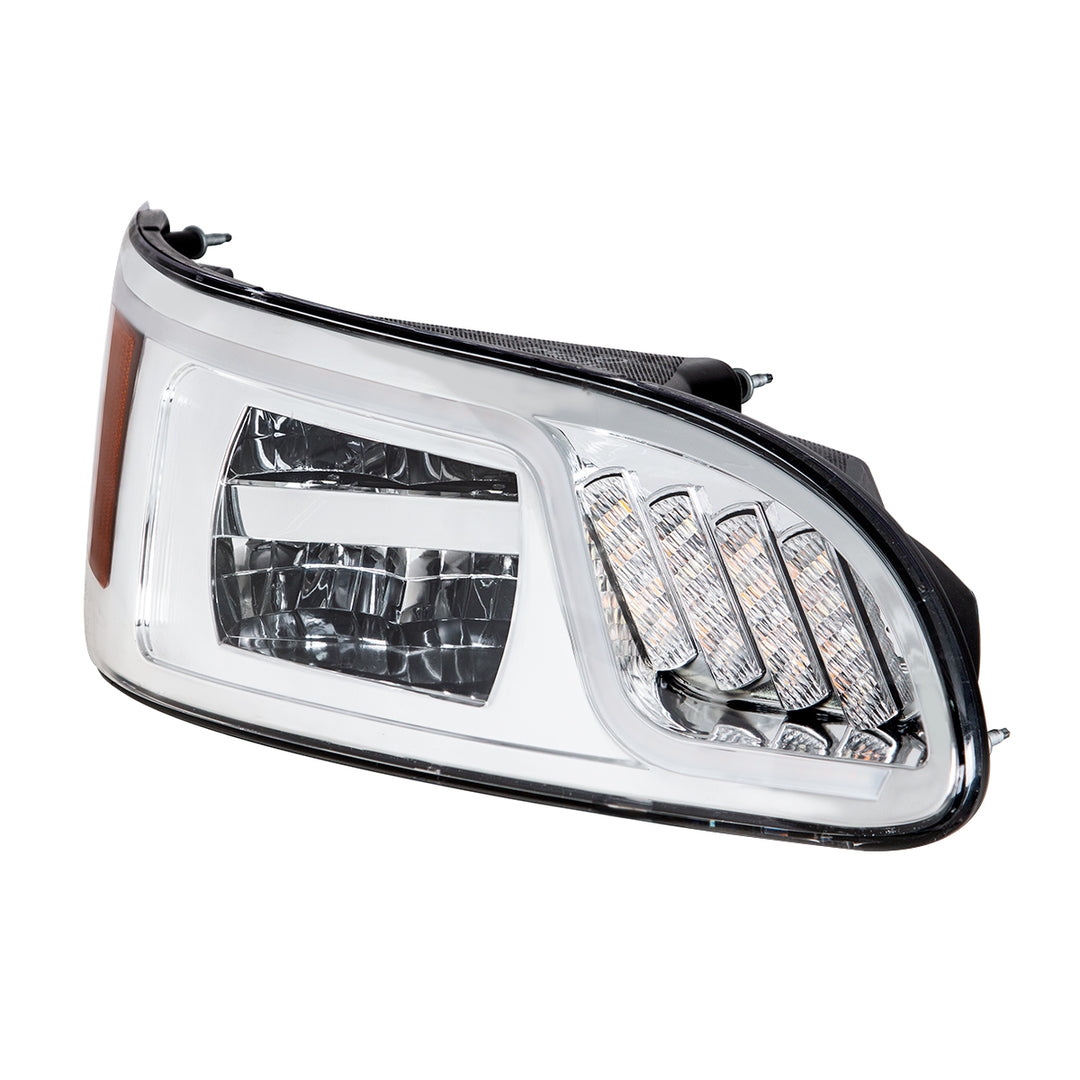Chrome LED Headlight With LED Turn, Position, &amp; DRL For Peterbilt 386(2005-2015) &amp; 387(1999-2010) - Passenger
