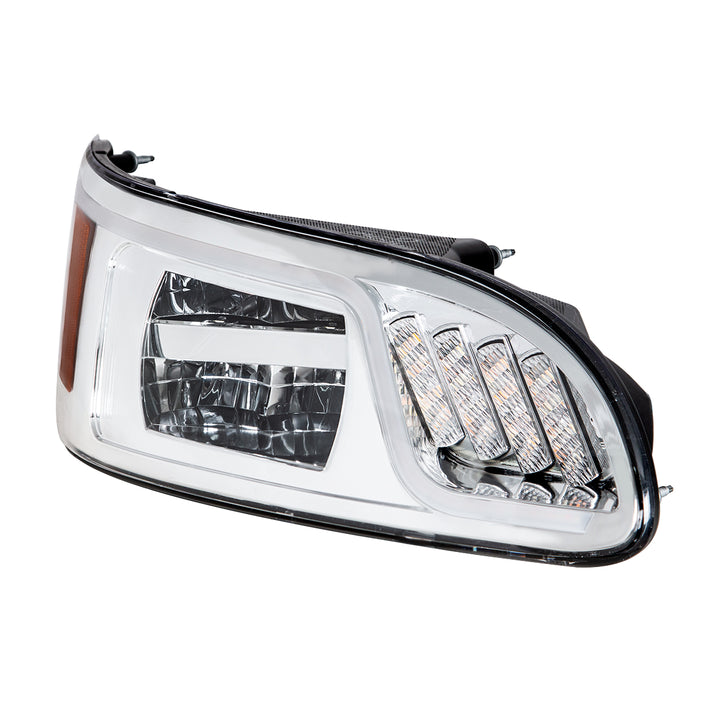 Chrome LED Headlight With LED Turn, Position, &amp; DRL For Peterbilt 386(2005-2015) &amp; 387(1999-2010) - Passenger