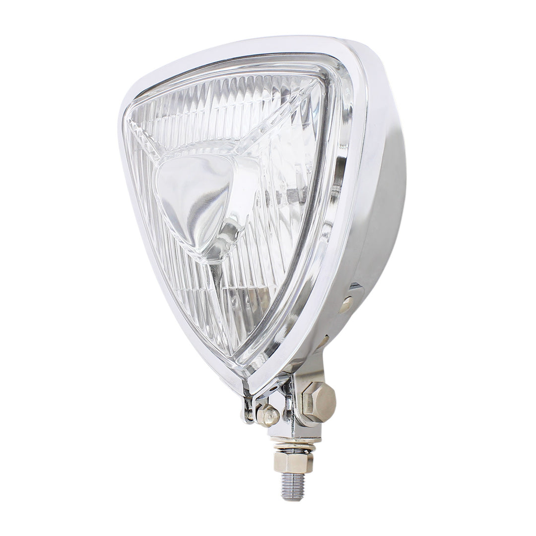 Triangle Headlight With Chrome Housing &amp; Flat Back