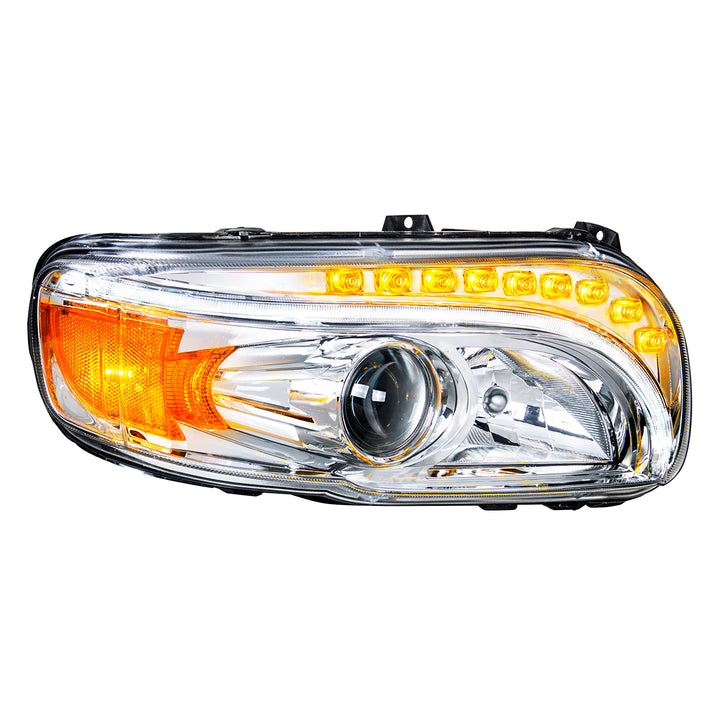 Chrome Projection Headlight With LED Turn &amp; DRL For Peterbilt 389 (2008-2023) &amp; 388 (2008-2015) - Passenger