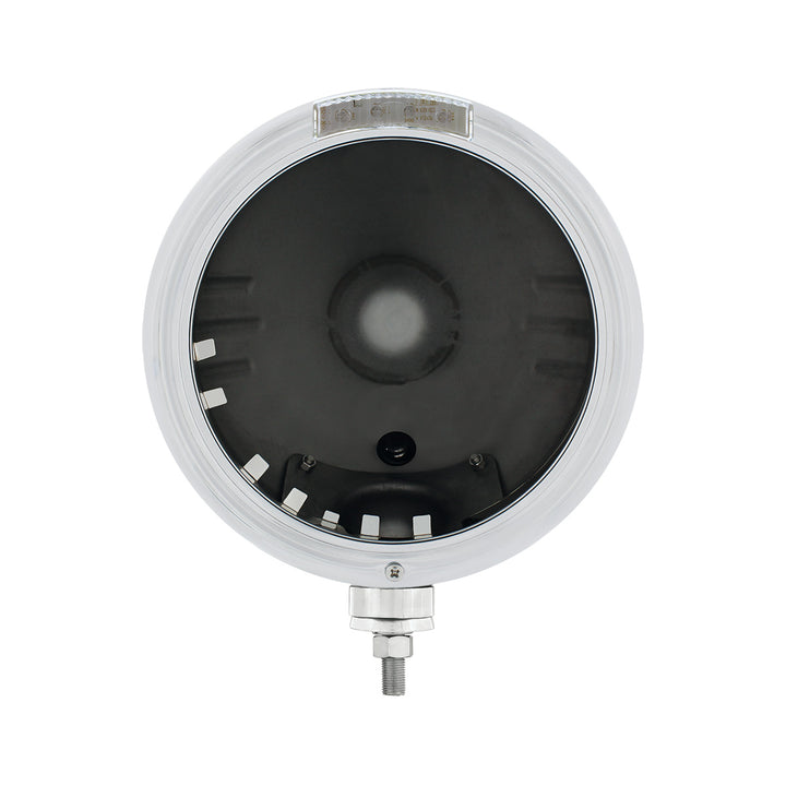 Stainless Steel Classic Stripe Headlight No Bulb With LED Signal - Clear Lens