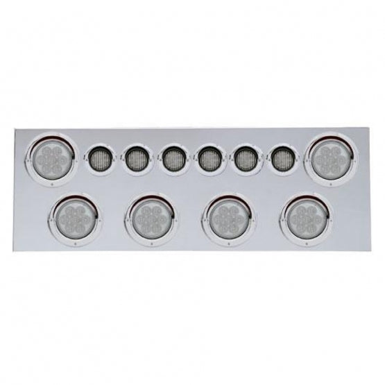 Stainless Steel Rear Center Panel With 6 x 7 LED 4" Reflector Lights &amp; 6 x 9 LED 2" Lights &amp; Visors - Red LED/Clear Lens