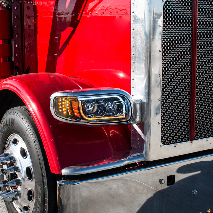 High Power LED "Blackout" Headlight With 16 LED Turn &amp; 57 LED Bar For 2008-2024 Peterbilt 389 - Passenger