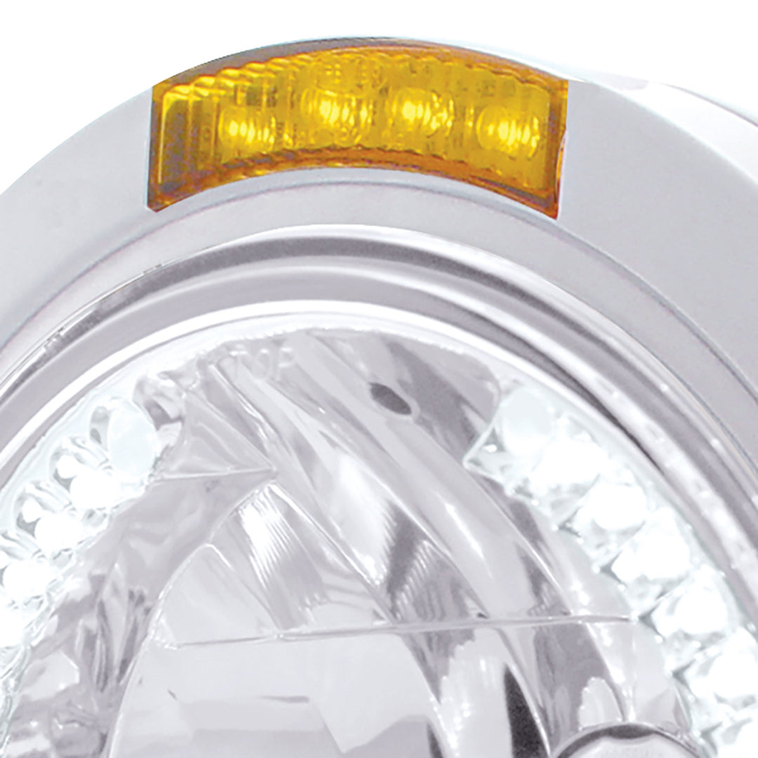 Stainless Steel Bullet Classic Headlight H4 With White LED &amp; Signal - Amber Lens