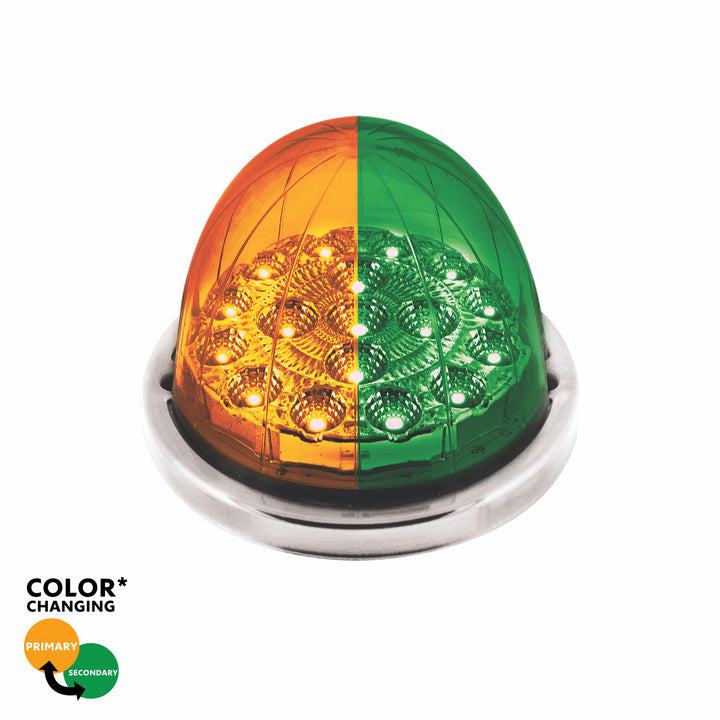 17 LED Watermelon Dual Function Double Fury Light Flush Mount Kit With Low Profile Stainless Steel Bezel - Amber &amp; Green LED