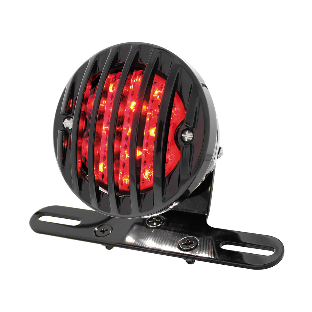 Motorcycle LED Rear Fender Tail Light With Black Grille Bezel - Smoke Lens