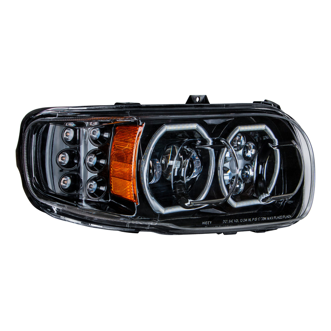 High Power 10 LED Blackout Headlight With 6 LED Turn &amp; 100 LED Halo For 2008-2024 Peterbilt 389 - Passenger