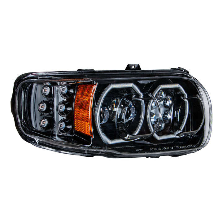 High Power 10 LED Blackout Headlight With 6 LED Turn &amp; 100 LED Halo For 2008-2024 Peterbilt 389 - Passenger