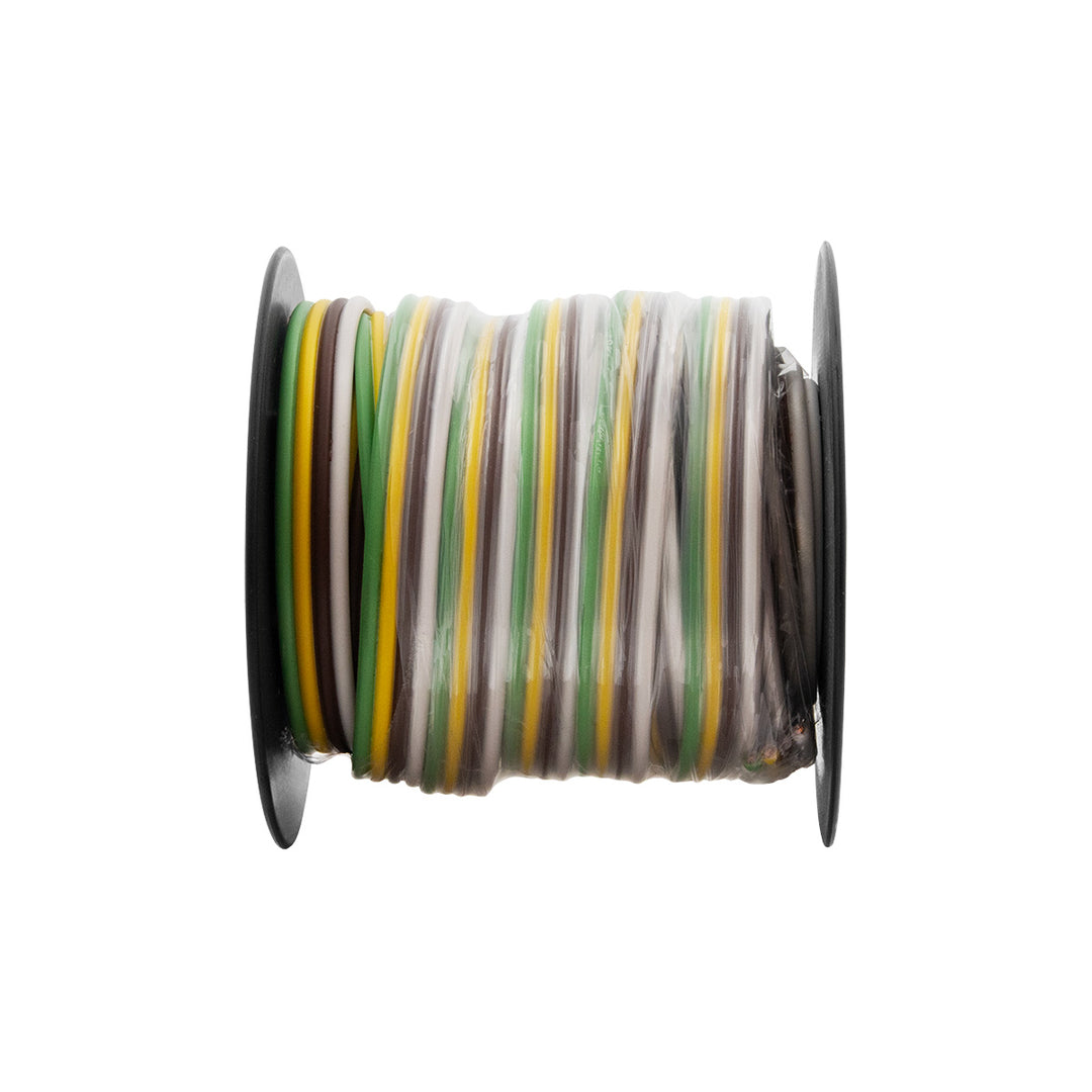 Trailer Wire Bonded - Rated 80°C 16 AWG 4 - Way, Wht/Brn/Ylw/Grn 25 Ft.