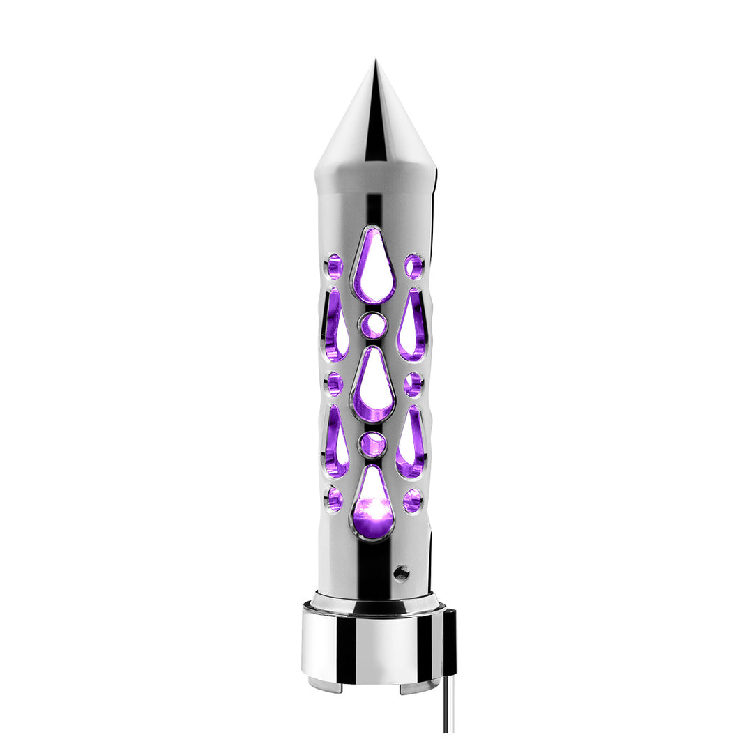 Brooklyn Style Spike Gearshift Knob With LED 9/10 Speed Adapter - Chrome/Purple LED