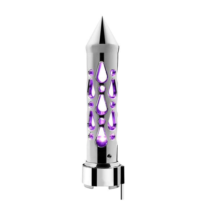 Brooklyn Style Spike Gearshift Knob With LED 9/10 Speed Adapter - Chrome/Purple LED