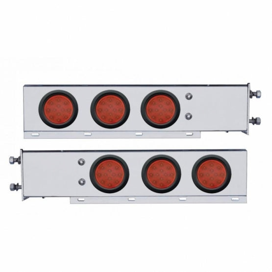 3-3/4" Bolt Pattern Deluxe Stainless Steel Spring Loaded Bar W/6 x 12 LED 4" Light - Red LED &amp; Lens (Pair)