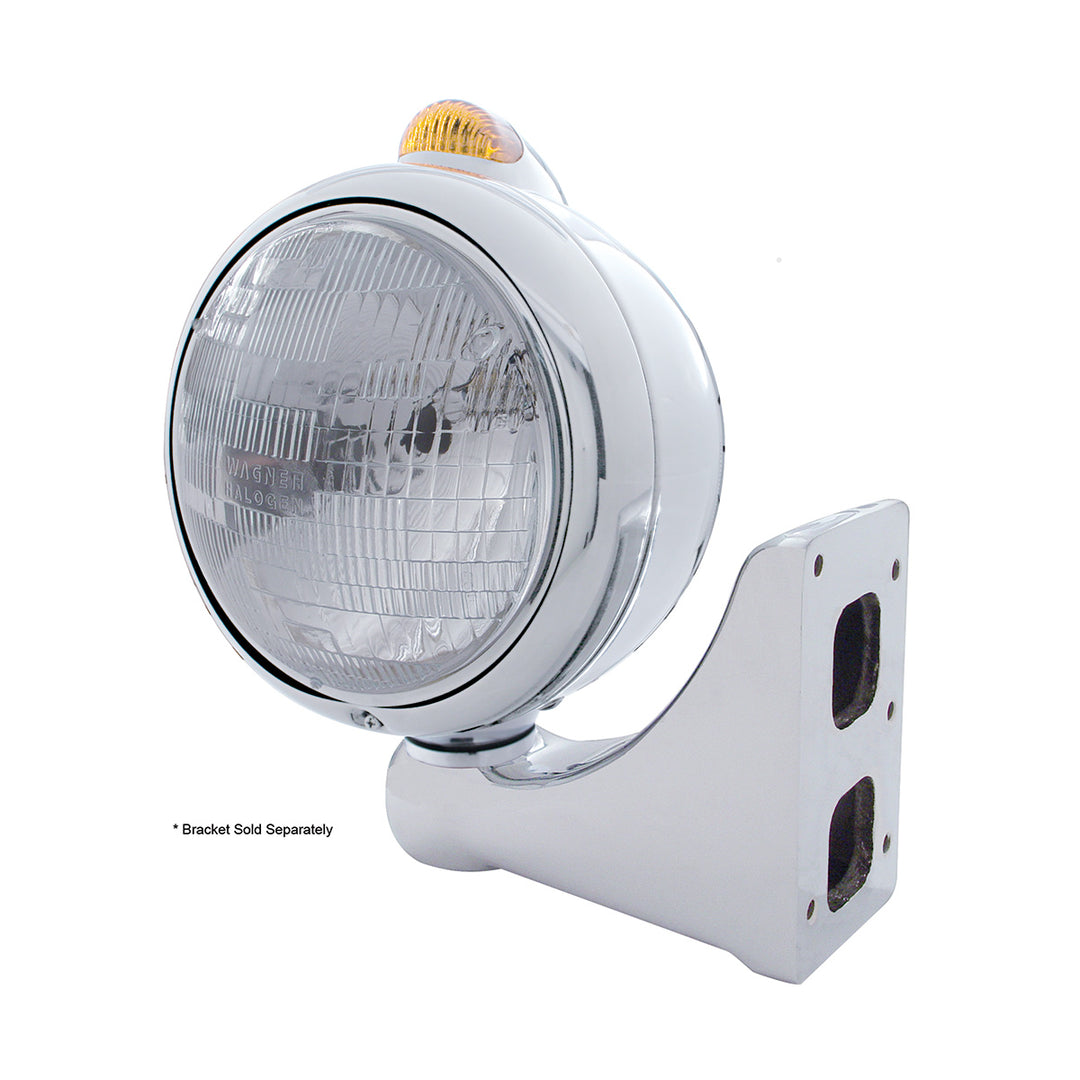 Stainless Steel Guide 682-C Headlight H6024 &amp; Dual Mode LED Signal - Amber Lens