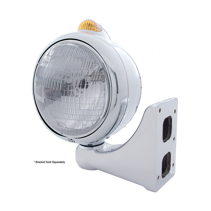 Stainless Steel Guide 682-C Headlight H6024 &amp; Dual Mode LED Signal - Amber Lens