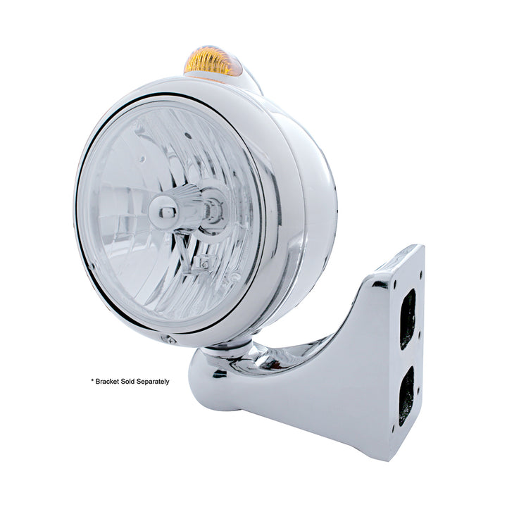 Stainless Steel Guide 682-C Headlight Crystal H4 &amp; Dual Mode LED Signal - Amber Lens