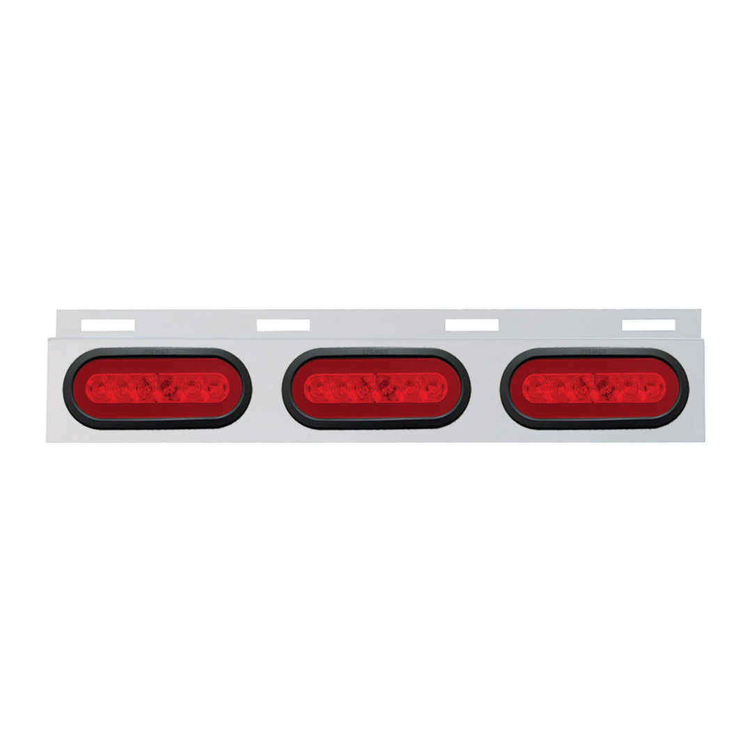 Stainless Top Mud Flap Bracket With 3 x 22 LED 6" Oval GloLight &amp; Grommets - Red LED/Red Lens (Each)