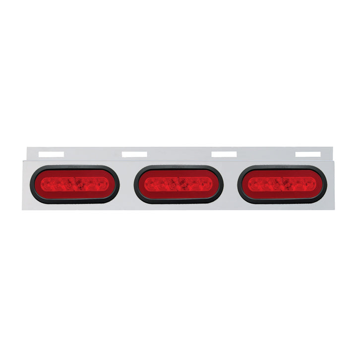 Stainless Top Mud Flap Bracket With 3 x 22 LED 6" Oval GloLight &amp; Grommets - Red LED/Red Lens (Each)