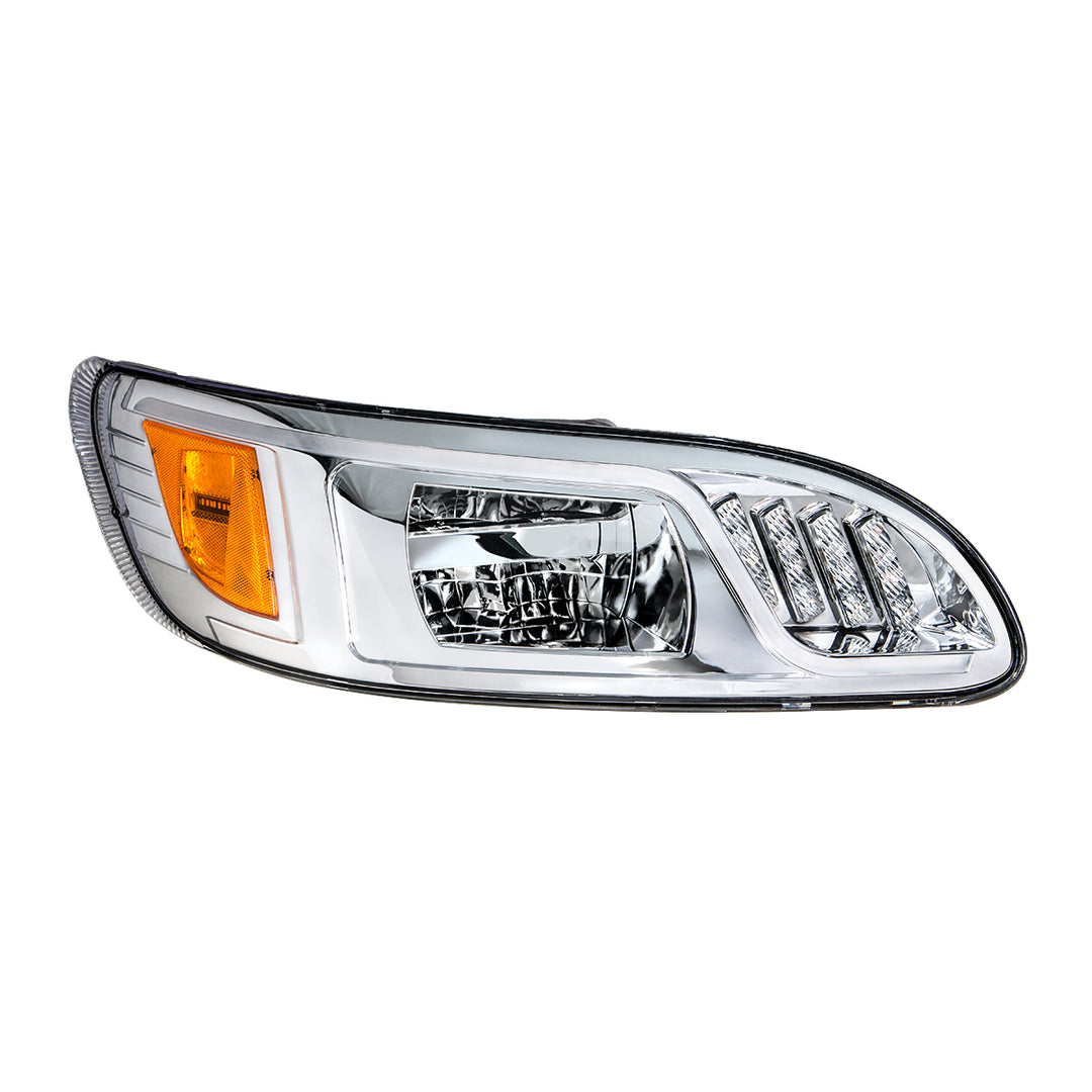 Chrome LED Headlight With LED Turn, Position, &amp; DRL For Peterbilt 386(2005-2015) &amp; 387(1999-2010) - Passenger