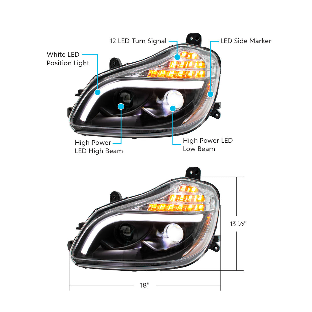 Blackout 8 LED Projection Headlight For 2013-2021 Kenworth T680 - Driver