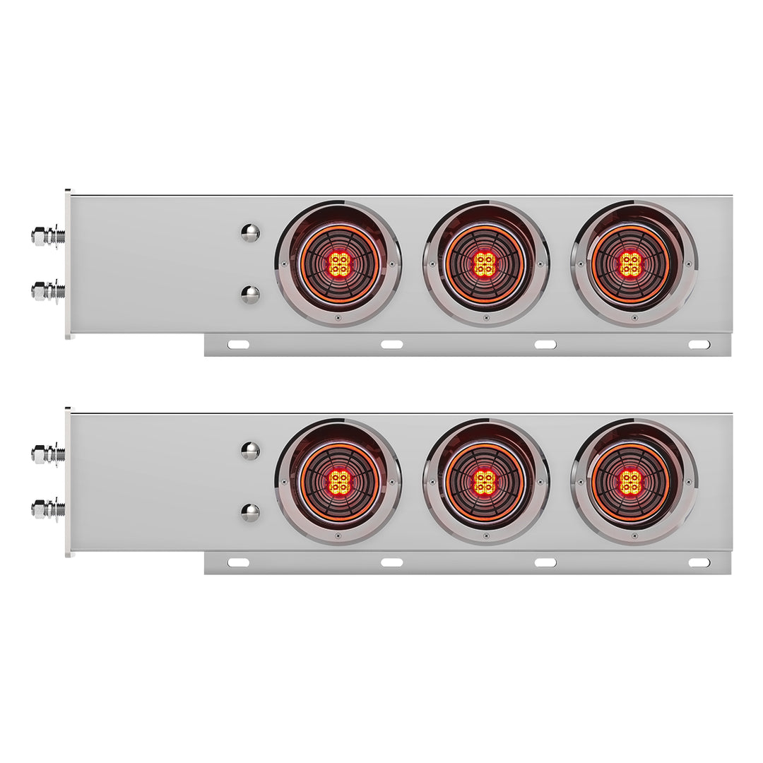 2-1/2" Bolt Pattern Chrome Spring Loaded Bar W/6 x 4" 13 LED Abyss Lights &amp; Visors - Red LED/Clear Lens (Pair)