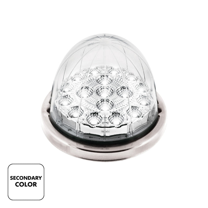 17 LED Watermelon Double Fury Light Flush Mount Kit With Low Profile Stainless Steel Bezel - Red &amp; White LED/Clear Lens
