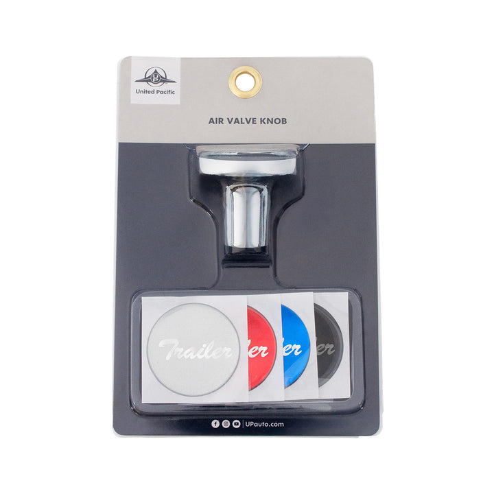 "Trailer" Chrome Aluminum Screw-On Air Valve Knob With Multi Color Glossy Sticker